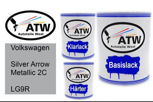 Volkswagen, Silver Arrow Metallic 2C, LG9R: 1L Lackdose + 1L Klarlack + 500ml Härter - Set, von ATW Autoteile West.